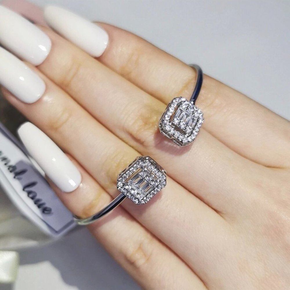 NEW ADJUSTABLE DIAMOND BANGLE S925 STERLING SILVER BRACELET